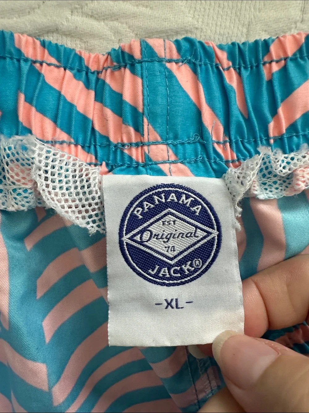 Panama Jack Men’s Geometric Swim Trunks Pink/Turquoise XL